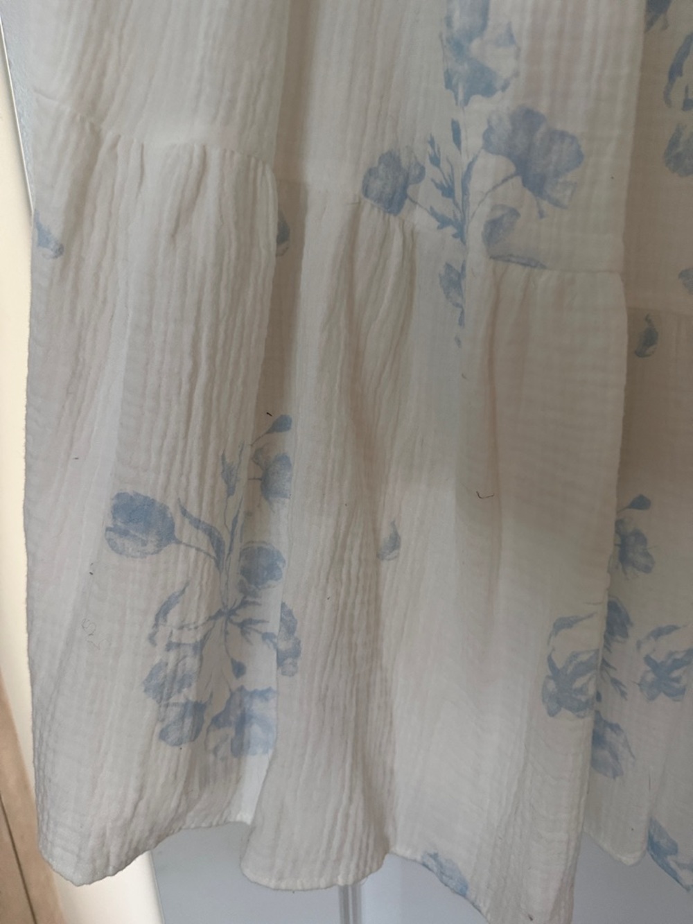 White Maxi Dress with Light Blue Floral Accent and Pockets - Picture 4 of 6